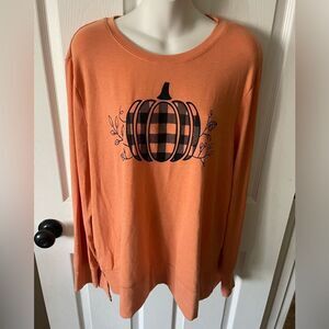 WAY TO CELEBRATE WOMEN'S orange LONG SLEEVE BUFFALO PLAID PUMPKIN Shirt Size XL